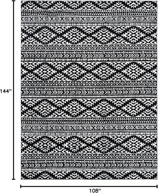 SAFAVIEH Area Rug 9x12 - Tulum Collection - Large - Black & Ivory, Moroccan Boho Tribal Design, Non-Shedding & Easy to Clean, Ideal for Living Room, Bedroom, Dining Space (TUL272Z)