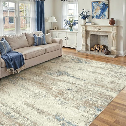 6x9 Area Rug Washable Beige Brown Abstract Living Room Carpet Non Slip Modern Neutral Soft Low Pile Contemporary Aesthetic Bedroom Large Rug Indoor Office Dining Room Playroom