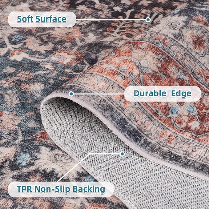 Dripex Washable Rugs 8x10 Area Rug for Living Room - Stain Resistant Distressed Rugs for Bedroom Dining Room Non-Slip Low-Pile Soft Farmhouse Office Home Decor, Pet & Child Friendly