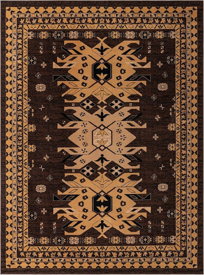 Unique Loom Taftan Collection Border Geometric Tribal Inspired Design Area Rug (9' 10 x 13' 0 Rectangular, Brown/ Tan)