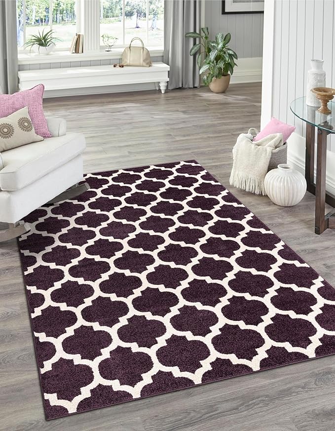 Rugs.com Lattice Collection Rug – 7x10 Purple Medium-Pile Rug Perfect for Bedrooms, Dining Rooms, Living Rooms