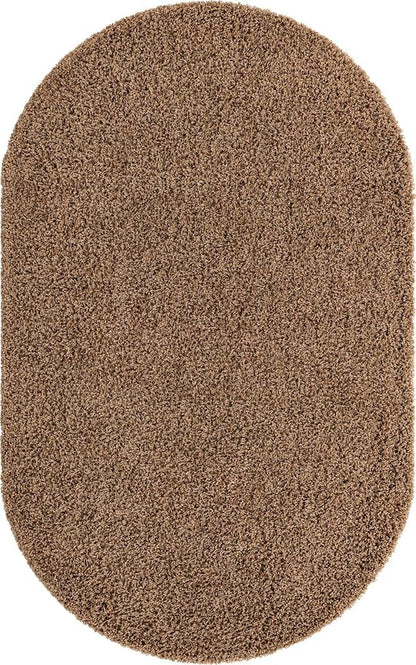 Unique Loom Solid Shag Collection Area Rug (5' 1" x 8' Oval, Sandy Brown)