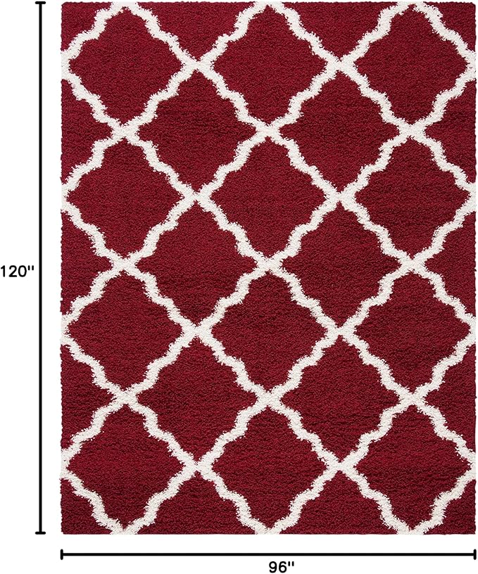 SAFAVIEH Area Rug 8x10 - Dallas Shag Collection - Large - Red & Ivory, Trellis Pattern, Non-Shedding & Easy Cleaning, Plush Thick Pile, Ideal for Living Room, Bedroom, Dining Space (SGD257Q)
