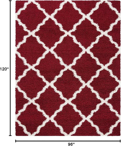 SAFAVIEH Area Rug 8x10 - Dallas Shag Collection - Large - Red & Ivory, Trellis Pattern, Non-Shedding & Easy Cleaning, Plush Thick Pile, Ideal for Living Room, Bedroom, Dining Space (SGD257Q)