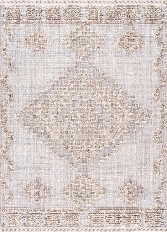 Hauteloom Ampusungan Living Room, Bedroom Area Rug - Geometric - Charcoal, Cream, Beige - 2' x 3'