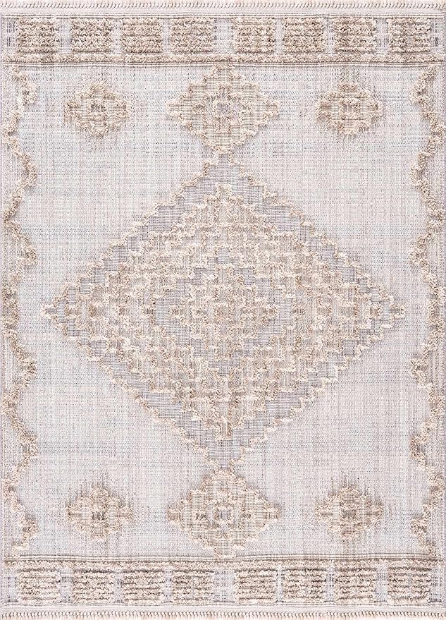 Hauteloom Ampusungan Living Room, Bedroom Area Rug - Geometric - Charcoal, Cream, Beige - 2'7" x 4'