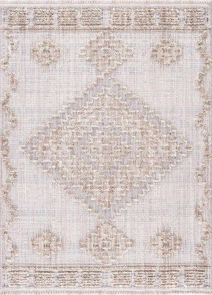 Hauteloom Ampusungan Living Room, Bedroom Area Rug - Geometric - Charcoal, Cream, Beige - 2'7" x 4'