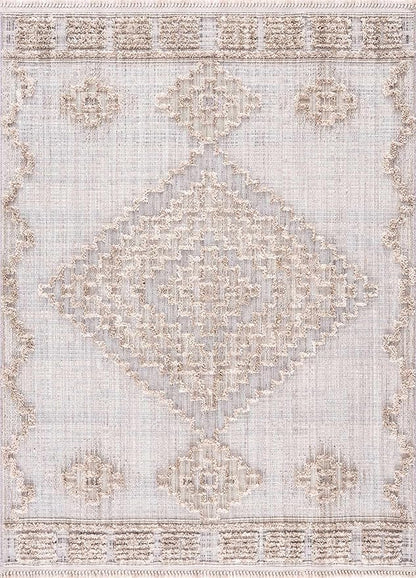 Hauteloom Ampusungan Living Room, Bedroom Area Rug - Farmhouse - Charcoal,Cream,Peach - 8'10" x 12'