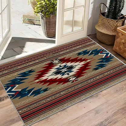 4x6 Rug Washable - Navajo Rug for Bedroom, Southwestern Tribal Ethnic Rustic Cabin Non Slip Low Pile Area Rugs for Living Room Laundry, Navajo Carpet Room Decor & Gifts