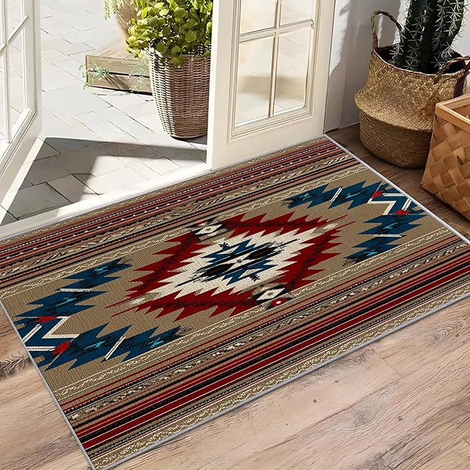 Navajo Large Area Rug - 7x10 Rug - Southwestern Tribal Ethnic Rustic Cabin Rugs for Living Room Non Slip Low Pile Machine Washable Area Rugs, Navajo Carpets Home Decor & Gifts