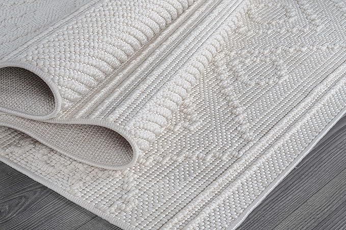 Beverly Rug Micro Loop Area Rug White 8x10 Modern Luxury Soft Boho Geometric Durable Indoor Area Rugs for Living Dining Room Office Stain Resistant Non Shedding Casual Indoor Carpet White 8 x 10