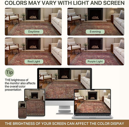 2x5 Runner Rug Machine Washable Boho Runners for Hallway,Ultra-Thin Low Pile Rug,Lightweight Indoor Carpet,Non Slip Floral Runners for Enrtyway, Corridor, Home Office, Kitchen,Burgundy Red