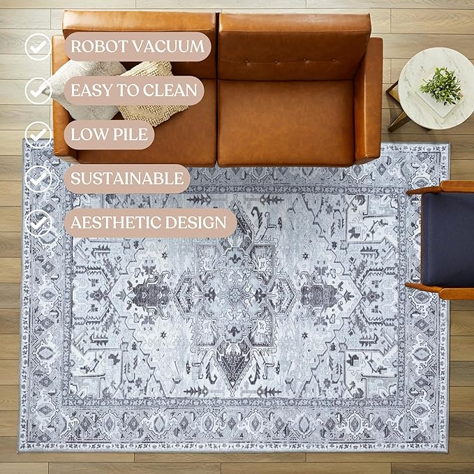 Washable Area Rug, Modern Farmhouse, Vintage, Turkish, Bohemian, Distressed, Oriental, Traditional, Rugs for Living Room, Dining, Bedroom, Office, Entryway, Foyer, (861GG, 2' x 3')