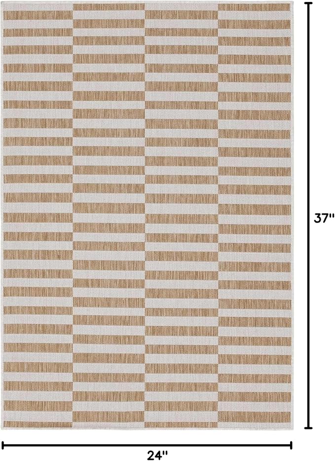 Unique Loom Outdoor Striped Collection Area Rug - Striped (2' x 3' 1" Rectangle Taupe/Ivory)