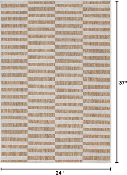 Unique Loom Outdoor Striped Collection Area Rug - Striped (2' x 3' 1" Rectangle Taupe/Ivory)
