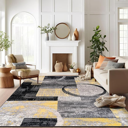 Rugshop Contemporary Circle Design Area Rug, Non-Shedding Carpet for Living Room, Large Bedroom, or Office, Yellow, 8'8" x 12'