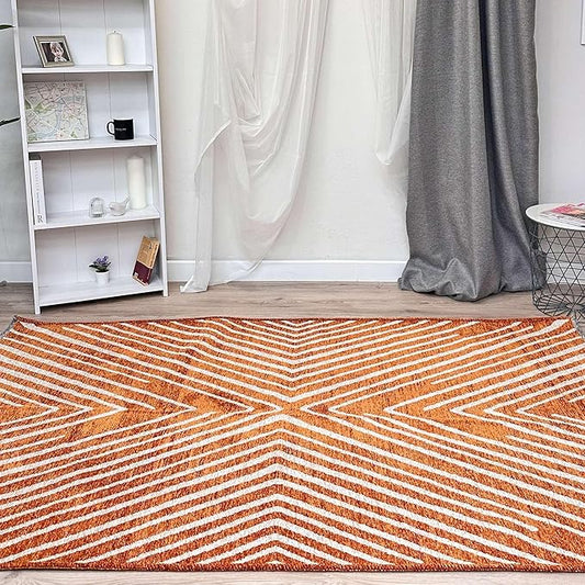Alfa Rich 3x5 Geometric Burnt Orange Off White Washable Area Rugs for Living Room Bedroom Runner