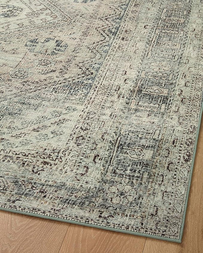 Loloi Magnolia Home by Joanna Gaines Sinclair Collection SIN-04 Natural/Sage 2'-3" x 9'-6", .25" Pile Height, Machine Washable, Runner Rug