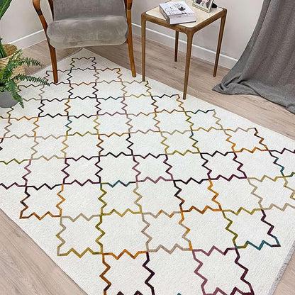 Alfa Rich 7x10 Moroccan White Washable Area Rugs for Living Room Bedroom Kitchen Decor Cotton Rug