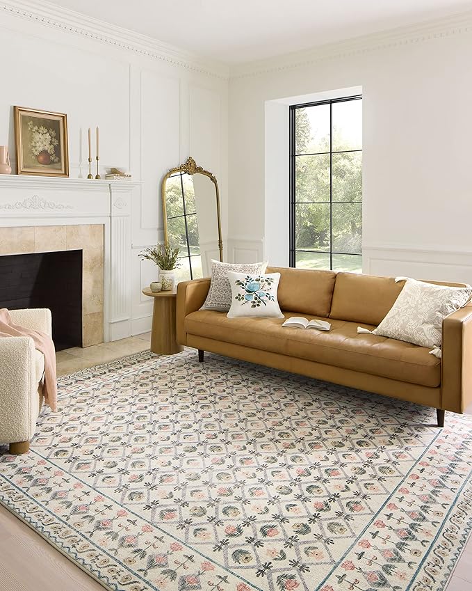 Loloi Rifle Paper Co. Eden Collection EDE-03 Lattice Ivory 5'-0" x 7'-6" Area Rug feat. CloudPile™