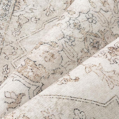 Beige Area Rug 5x8 Washable Living Room Carpet Vintage Non Slip Soft Bedroom Indoor Office Retro Low Pile Thin Oriental Medallion Large Rug for Dining Room Bathroom Kitchen