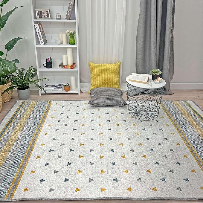 Alfa Rich 3x5 Gold Gray Off White Washable Area Rugs for Living Room Bedroom Kitchen Decor Runner