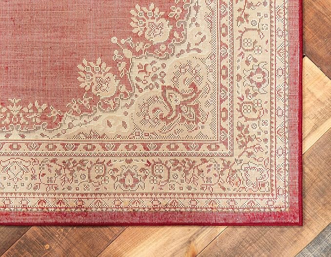 Unique Loom Reza Collection Traditional Persian Style Area Rug, 4 x 6 ft, Burgundy/Ivory