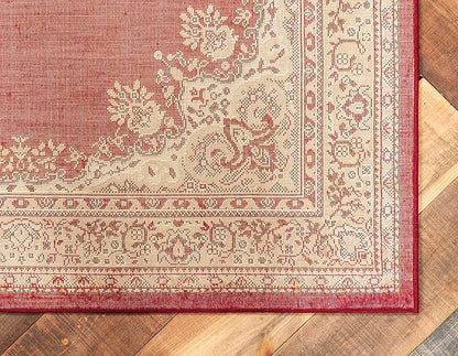 Unique Loom Reza Collection Traditional Persian Style Area Rug, 4 x 6 ft, Burgundy/Ivory