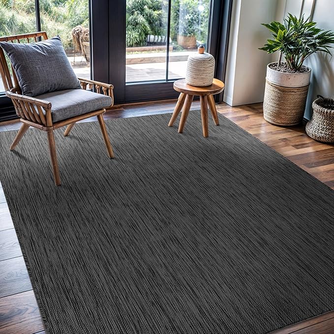 CAMILSON Outdoor Rug 5x7 Modern Area Rugs for Indoor and Outdoor Patios and Porches - Waterproof, Washable, Non-Shedding, Easy-to-Clean Outside Carpet (5 x 7, Solid - Dark Gray)