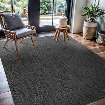 CAMILSON Outdoor Rug 5x7 Modern Area Rugs for Indoor and Outdoor Patios and Porches - Waterproof, Washable, Non-Shedding, Easy-to-Clean Outside Carpet (5 x 7, Solid - Dark Gray)