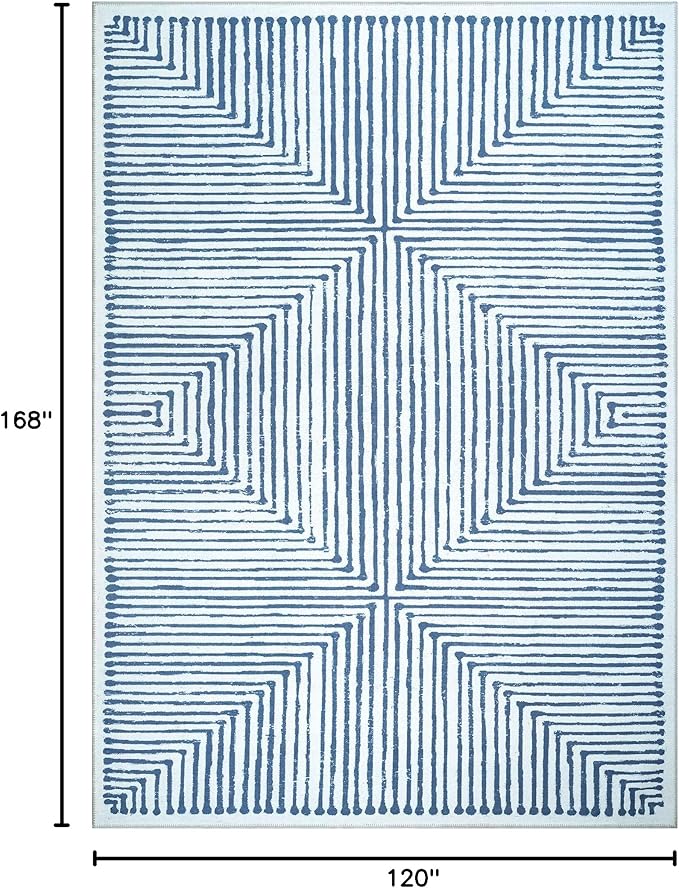 Bloom Rugs Washable Non-Slip 10x14 Rug - Blue/Ivory Striped Area Rug for Living Room, Bedroom, Dining Room, and Kitchen - Exact Size: 10' x 14'