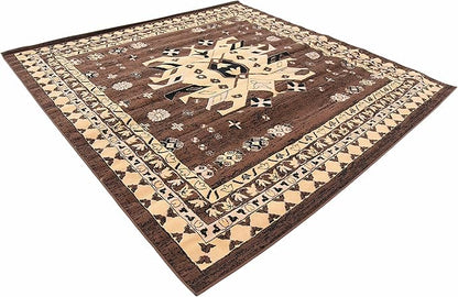 Unique Loom Taftan Collection Border Geometric Tribal Inspired Design Area Rug (8' 0 x 8' 0 Square, Brown/ Tan)