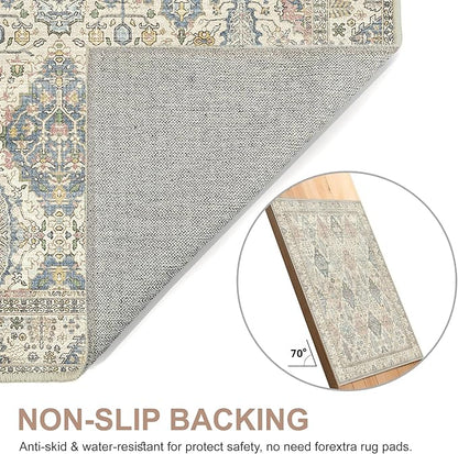 Bavni Area Rug 2X3, Small Aesthetic Entryway Rug, Non Slip Rugs for Front Door, Vintage Indoor Washable Carpet for Kitchen Bathroom, Beige Ivory