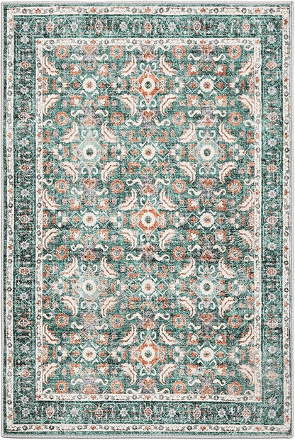WITSHOCK Washable 2x3 Entryway Area Rug: Soft Non-Slip Backing Washable Rugs Vintage Flower Boho Accent Small Rugs for Bedroom, Kitchen, Bathroom, Nursery Entrance,Teal Blue