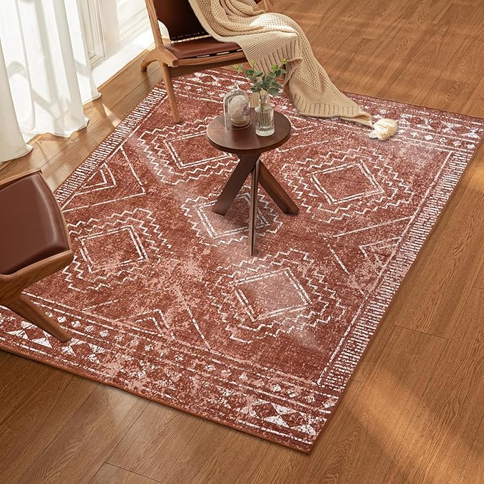 ILANGO Moroccan Area Rugs 3'x5' for Living Room Machine Washable Modern Rugs with Rubber Backing Non Slip Carpet for Dedroom Farmhouse Dining Room, Ultra-Thin, Foldable, Easy Clean