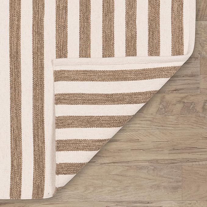 Home Conservatory Ladder Stripe Natural/Ivory Handwoven Wool 4 X 6 Feet, Ivory/Multicolored Stripe Pattern