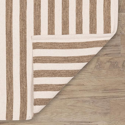 Home Conservatory Ladder Stripe Natural/Ivory Handwoven Wool 4 X 6 Feet, Ivory/Multicolored Stripe Pattern