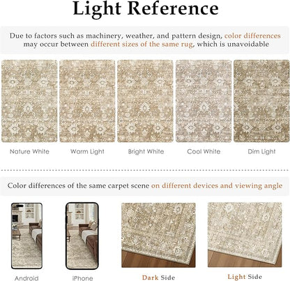 HUGEAR 2x6 Runner Rug Machine Washable Beige Hallway Area Rugs Indoor Accent Rugs Floral Low Pile Carpet Distressed Throw Rug Bedroom Living Room Office Dining Kitchen Laundry Non Slip