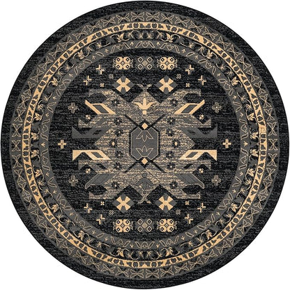 Unique Loom Taftan Collection Border Geometric Tribal Inspired Design Area Rug (8' 0 x 8' 0 Round, Black/ Gray)