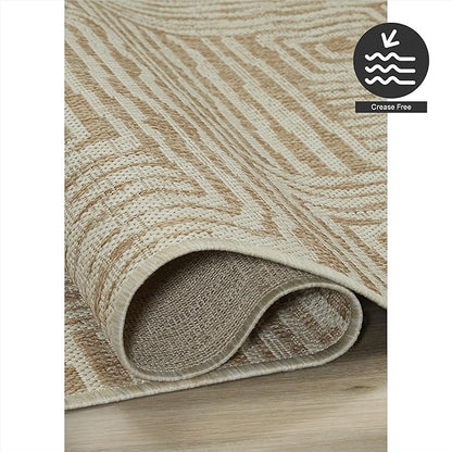FH Home Flat Woven Outdoor Rug - Waterproof, Easy to Clean, Stain Resistant - Premium Polypropylene Yarn - Modern Geometric - Patio, Porch, Deck, Balcony - Budapest - Beige - 5ft 2in x 7ft 6in