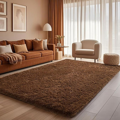 Ophanie Brown Rugs for Bedroom Living Room, Fluffy Fuzzy Furry Carpet, Plush Soft Shaggy Bedside Indoor Floor 4x6 Area Rug for Kids Girls Boys Baby Teen Dorm Nursery Home Decor Aesthetic