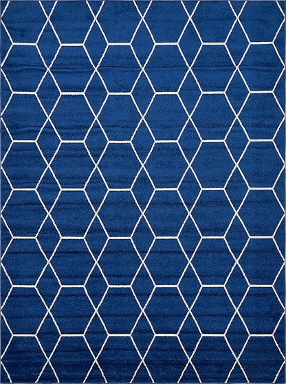 Unique Loom Trellis Frieze Collection Area Rug - Geometric (9' x 12' 2", Navy Blue/ Ivory)
