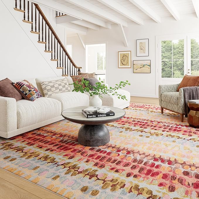 Dash & Albert Paint Chip Pastel Machine Washable Rug, 6 X 9 Feet, Multicolored Geometric Pattern