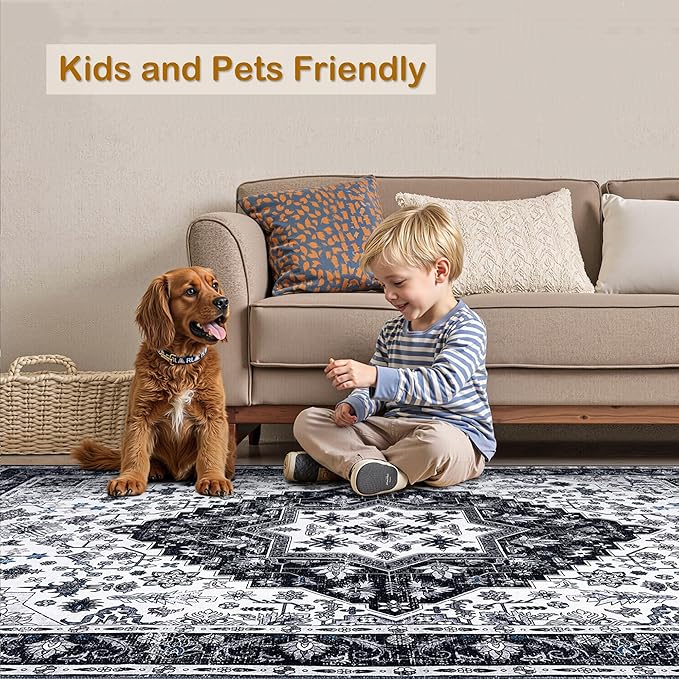 8x10 Area Rugs,Boho Vintage Oriental Washable Rugs,Collapsible Area Rug for Bedroom, Entryway, Kitchen, Bathroom