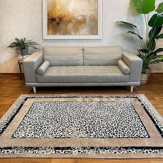 Alfa Rich 3x5 Leopard Beige Black Washable Area Rugs for Living Room Bedroom Reversible Rug Runner
