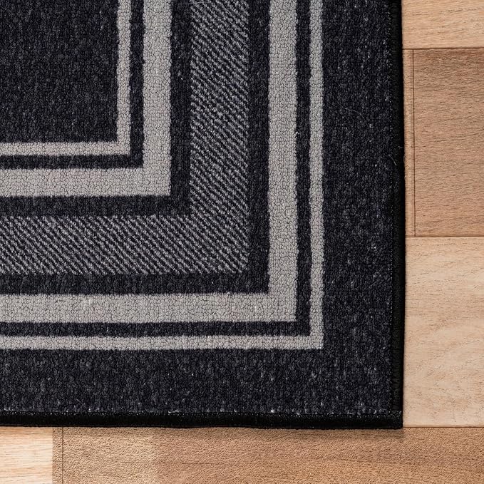 Beverly Rug Non Slip Area Rugs 3x3 Modern Bordered Non Skid Rubber Backing Soft Area Rug for Living Dining Room Easy to Clean Non Shedding Kitchen Bedroom Indoor Carpet 3 x 3 Black