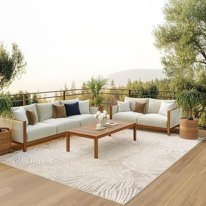 Nourison Home Suncoast Beige 9' x 12' Area Rug - Easy Clean, Non Shedding, Bed Room, Living Room, Dining Room, Kitchen (9' x 12')