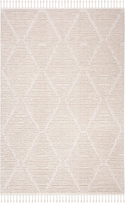 SAFAVIEH Area Rug 8x10 - Marrakech Collection - Large - Beige, Moroccan Boho Tribal Tassel Design, Non-Shedding & Easy Cleaning, Ideal for Living Room, Bedroom, Office, Dining Space (MRK517C)