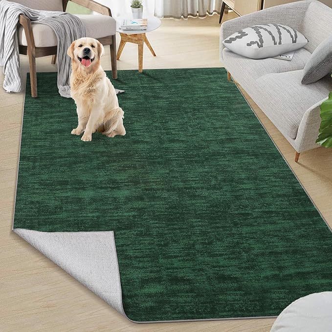 RUGSREAL 8x10 Large Solid Color Rug for Living Room Machine Washable Area Rugs Non-Slip Low-Pile Modern Contemporary Indoor Area Rug Home Office Throw Carpet for Living Room Bedroom, Dark Green