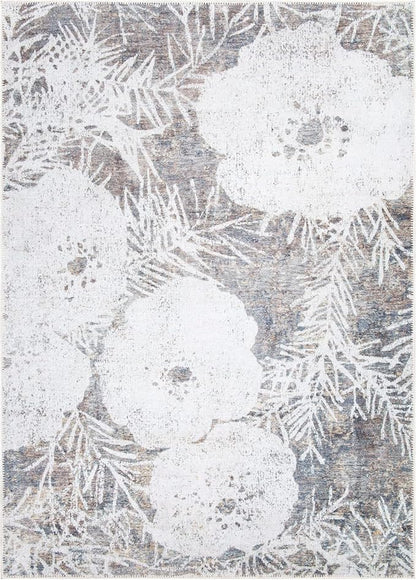 Bloom Rugs Washable Non-Slip 6' x 9' Rug - Tan/Brown/Blue Modern Floral Area Rug for Living Room, Bedroom, Dining Room, and Kitchen - Exact Size: 6' x 9'
